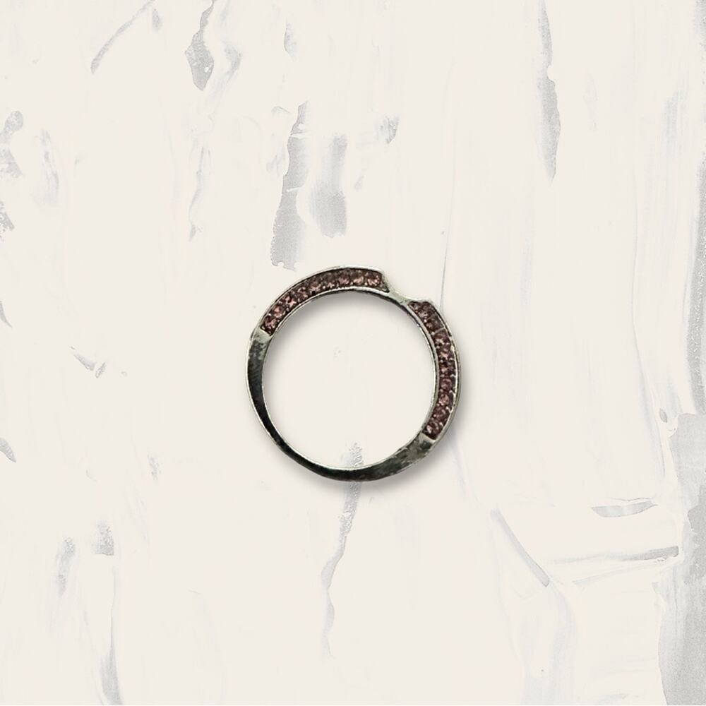 Silver Toned & Pink Rhinestone Notched Stackable Ring Size 5.5 Estimated